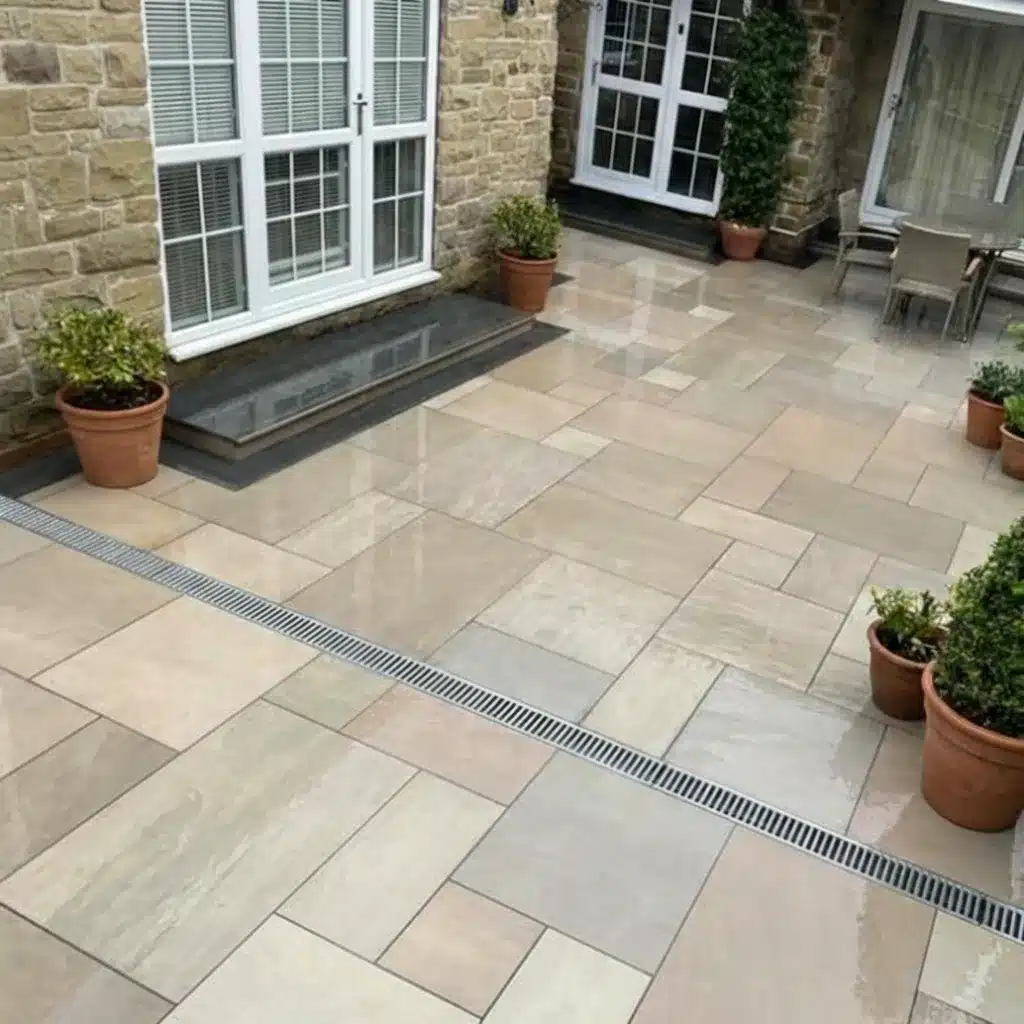 Raj Green Outdoor Porcelain Paving Tiles Mixed Sizes