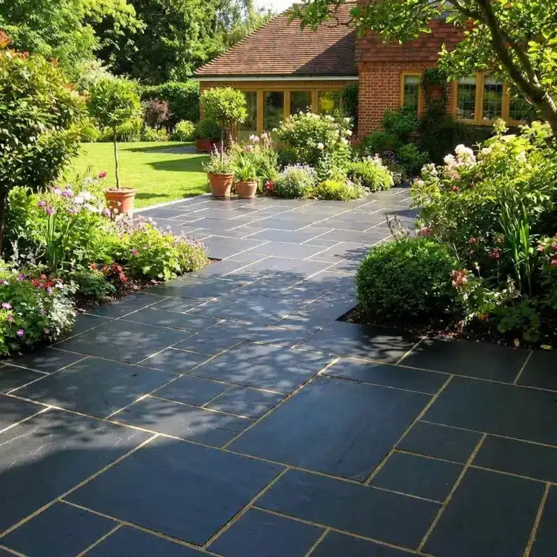 Blue Black Rustic Slate paving slabs 100x100mm sample