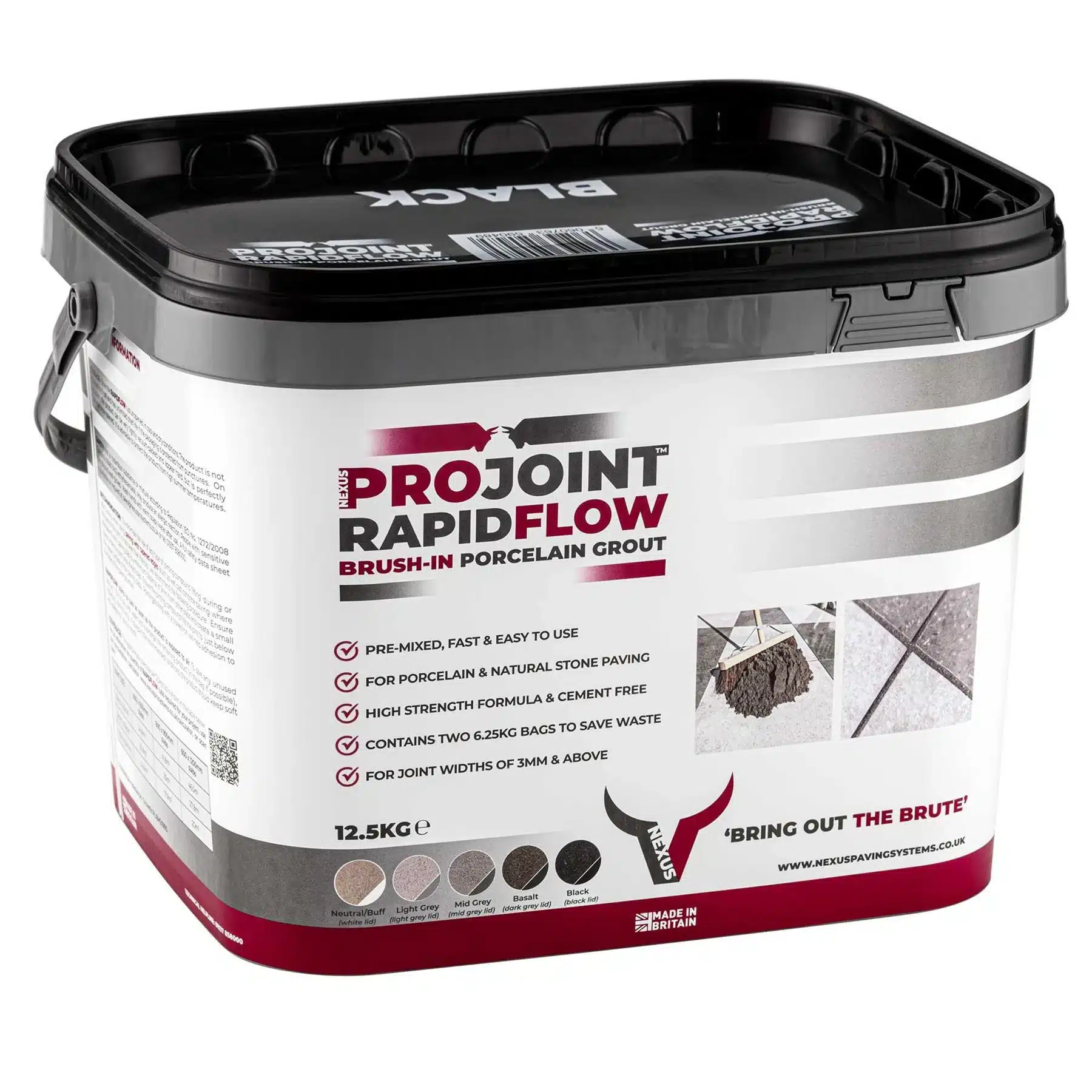 Projoint Rapidflow Brush-In Porcelain Paving Grout (Black) 12.5kg